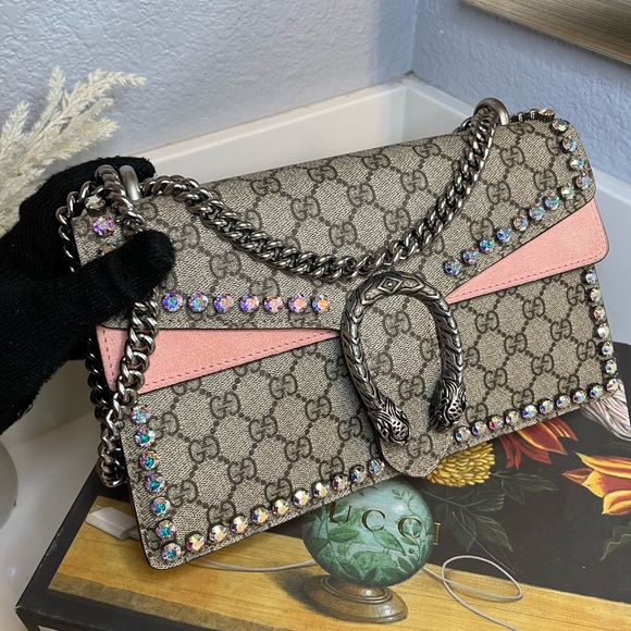 🎀 GUCCI DIONYSUS GG SUPREME CRYSTAL SHOULDER BAG - Picture 15 of 17